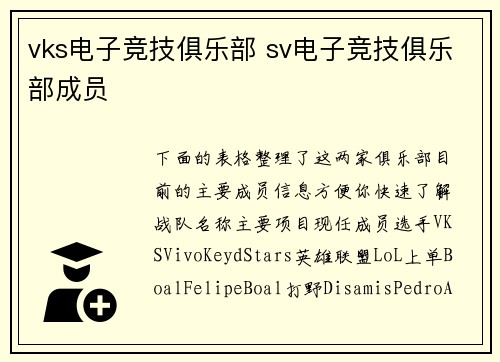 vks电子竞技俱乐部 sv电子竞技俱乐部成员