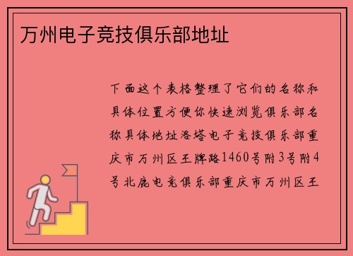 万州电子竞技俱乐部地址